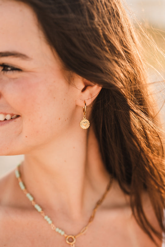 Maisy | Waterproof Sunburst Heart Huggie Hoop Earrings
